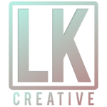Teal/maroon gradient design for the LK Creative logo with a box around "LK" and "CREATIVE" below the box.